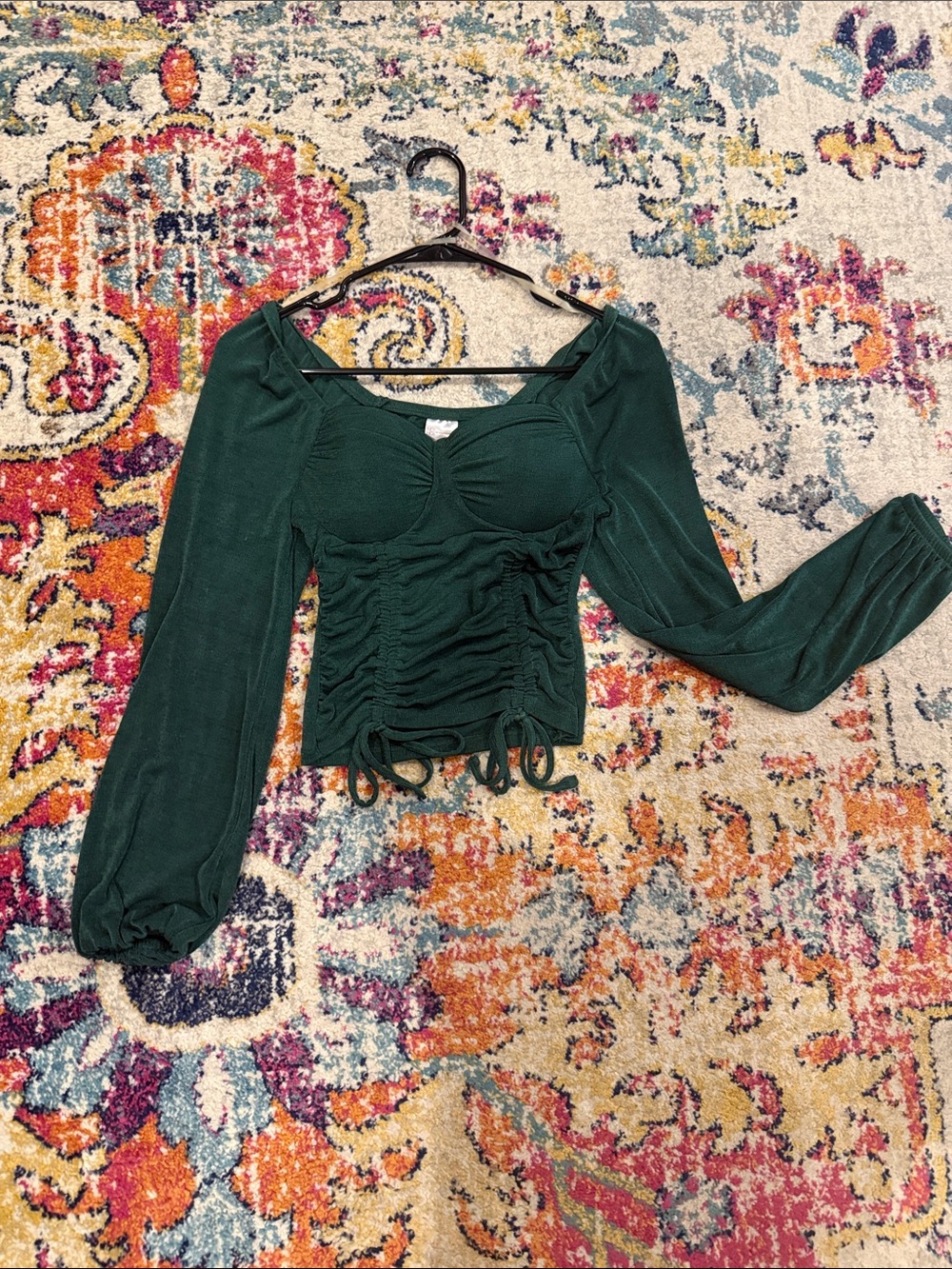 No Boundaries Dark Green Ruched Long Sleeve Crop Top